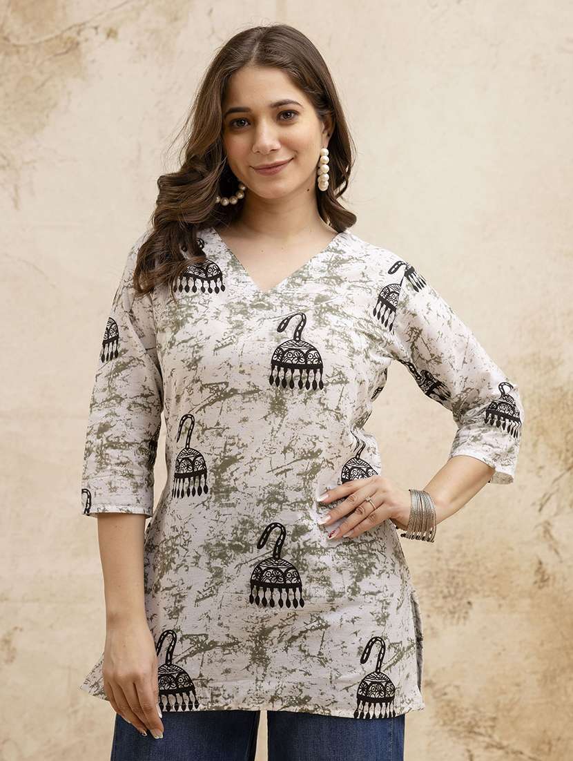 women printed three quarter sleeve straight kurti