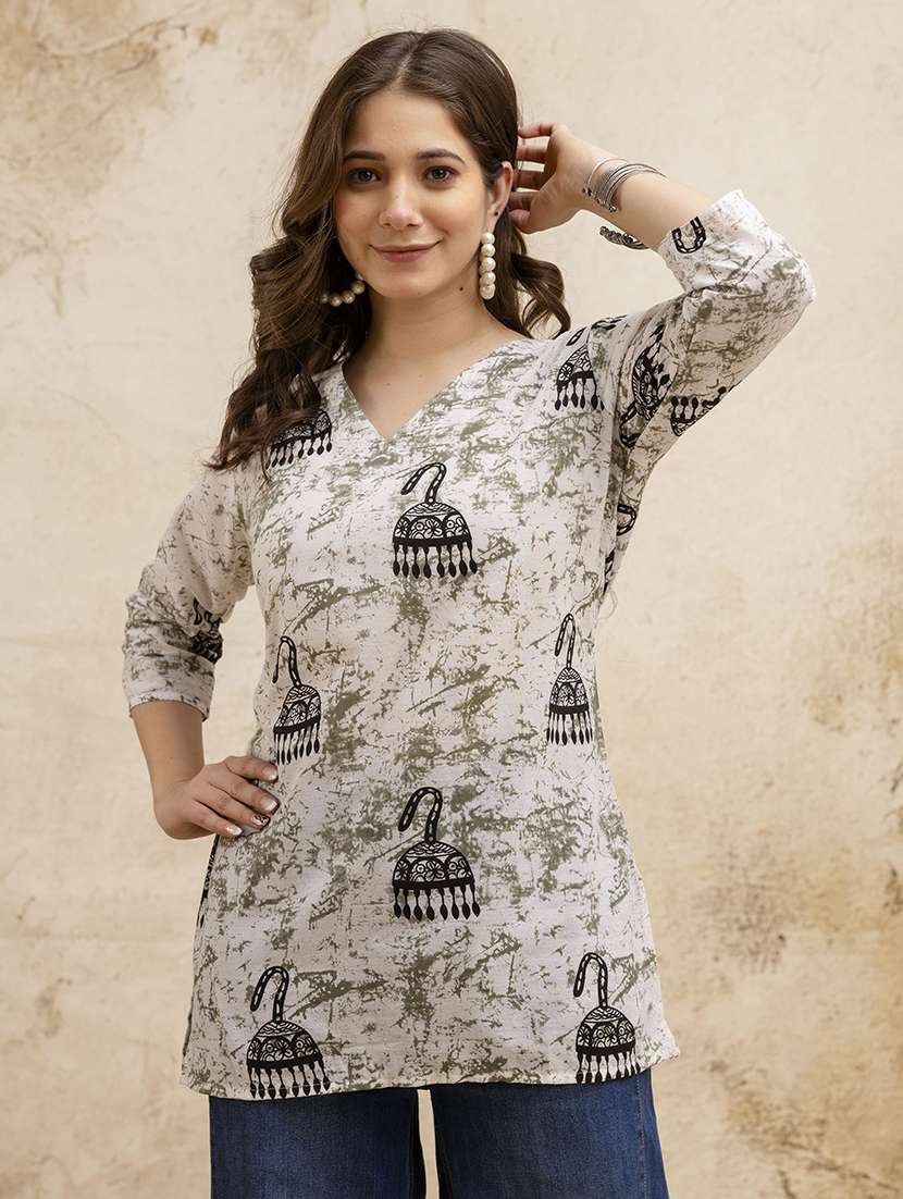 women printed three quarter sleeve straight kurti - 22527874 -  Standard Image - 5