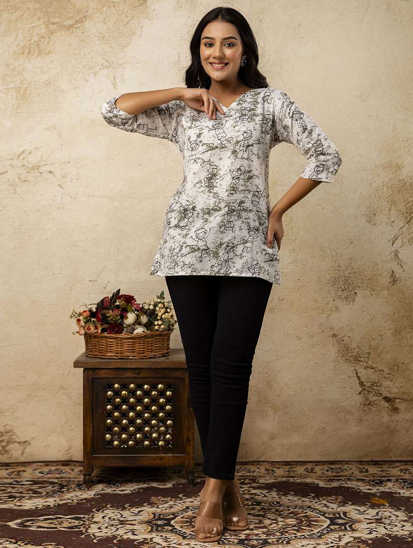 women printed three quarter sleeve straight kurti - 22527875 -  Standard Image - 5