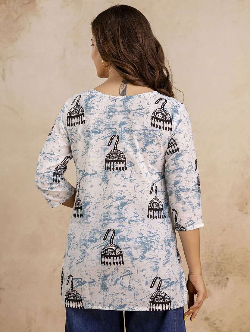 women printed three quarter sleeve straight kurti - 22527877 -  Standard Image - 3