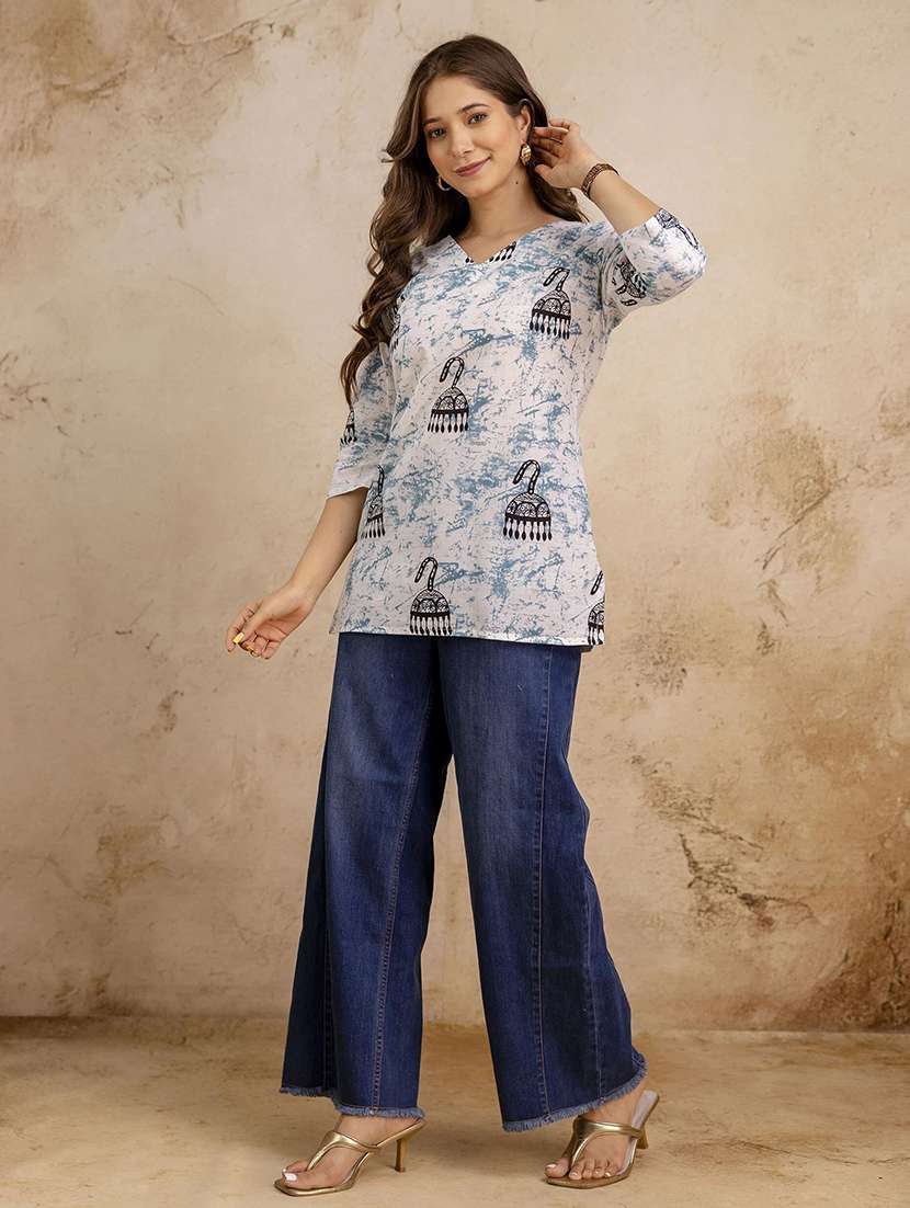 women printed three quarter sleeve straight kurti - 22527877 -  Standard Image - 5