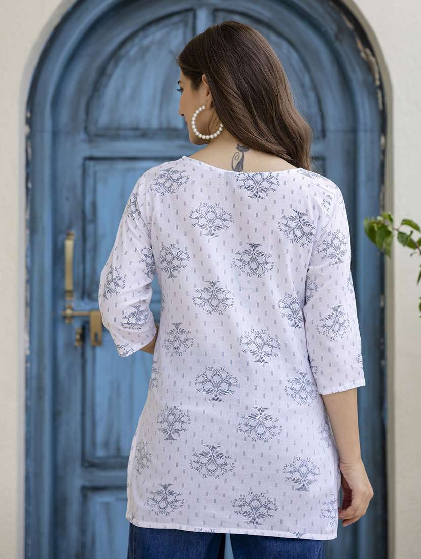 women printed three quarter sleeve straight kurti - 22527882 -  Standard Image - 3