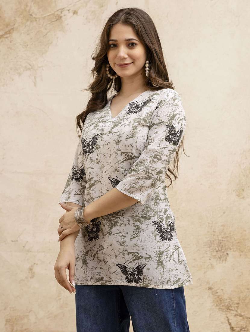women printed three quarter sleeve straight kurti - 22527883 -  Standard Image - 3
