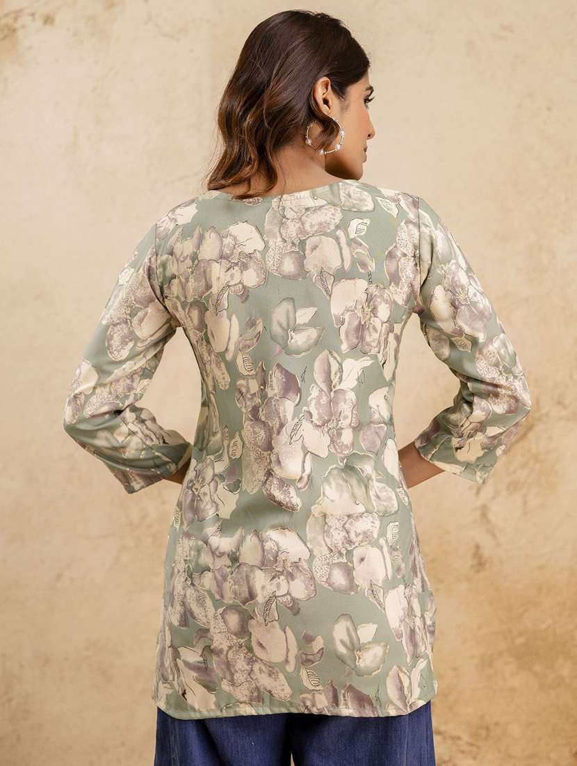 women printed three quarter sleeve straight kurti - 22527885 -  Standard Image - 3