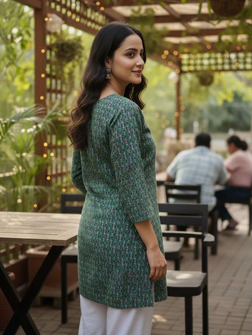 women printed three quarter sleeve straight kurti - 22527888 -  Standard Image - 3