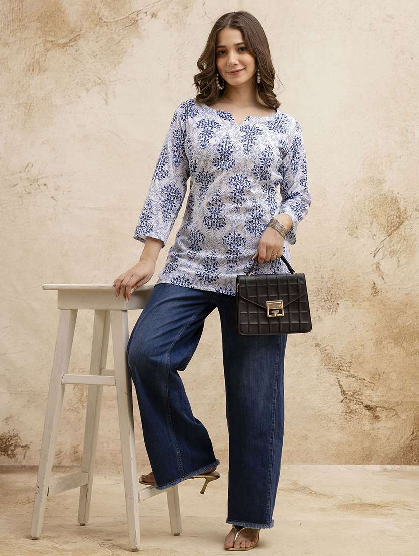 women printed three quarter sleeve straight kurti - 22527889 -  Standard Image - 5