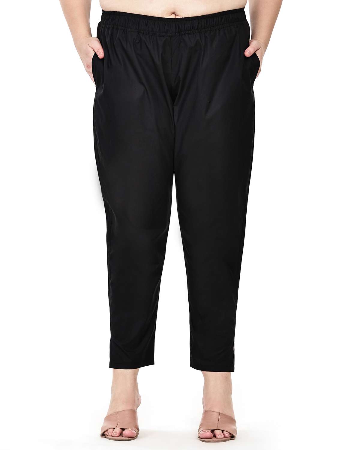 women solid mid rise ankle length tapered pant