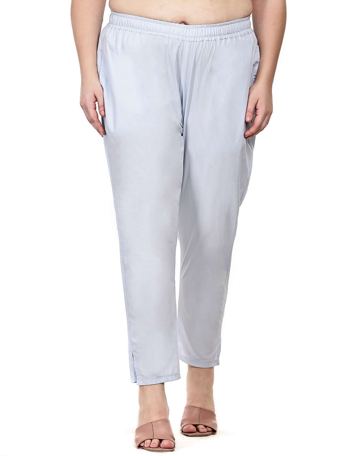 women solid mid rise ankle length tapered pant