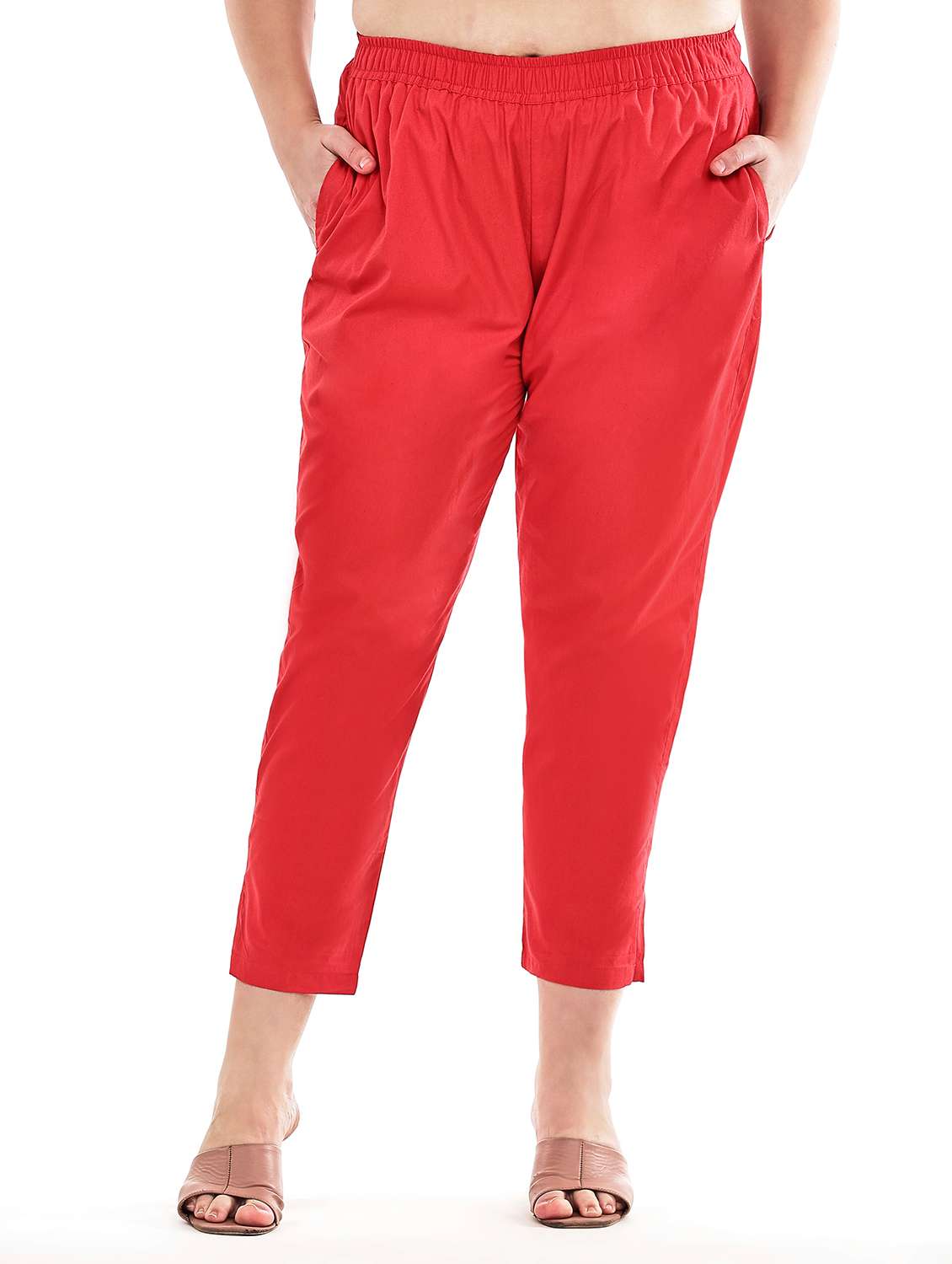 red cotton plus tapered pant