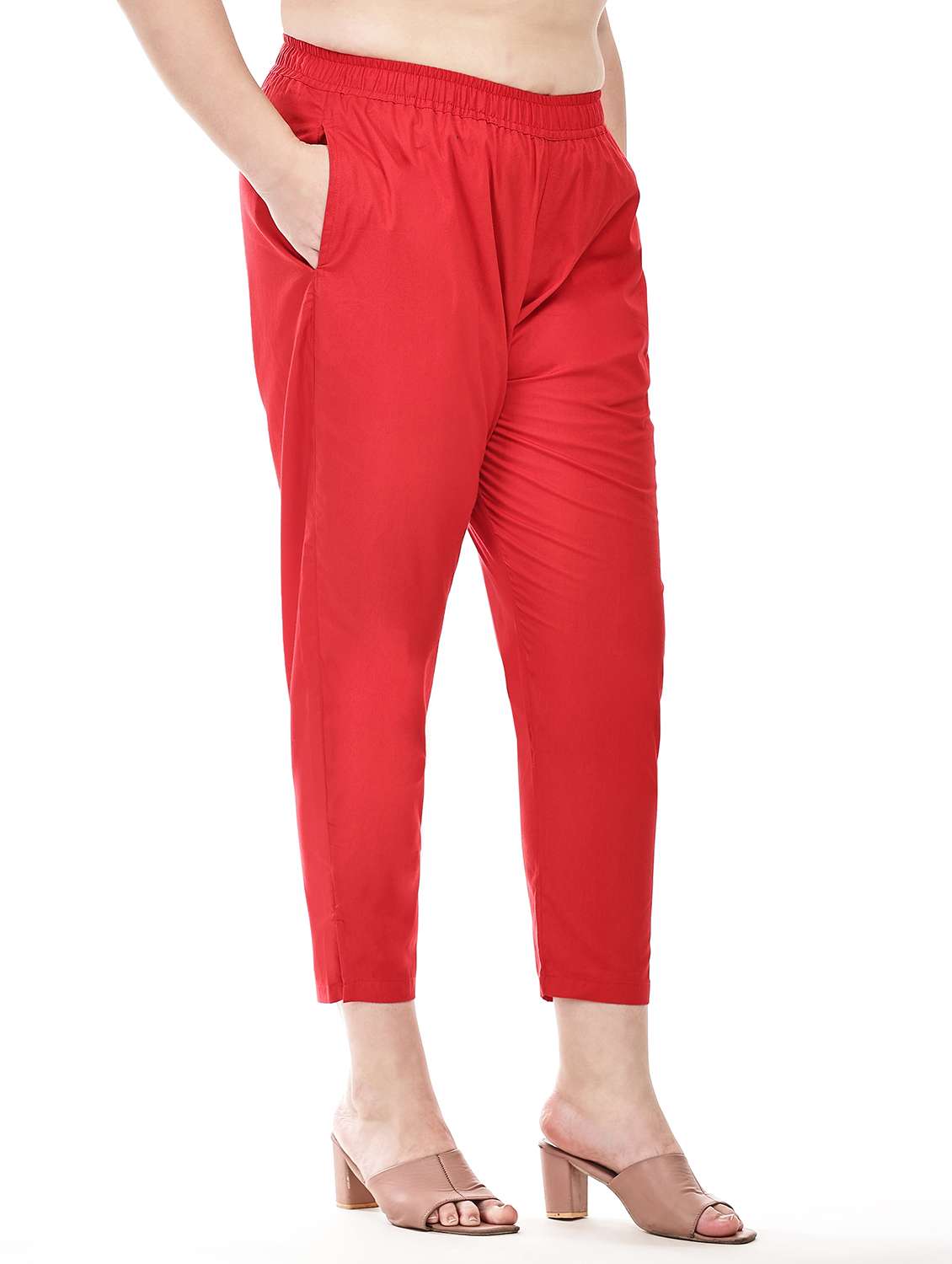 red cotton plus tapered pant - 22527899 -  Standard Image - 3
