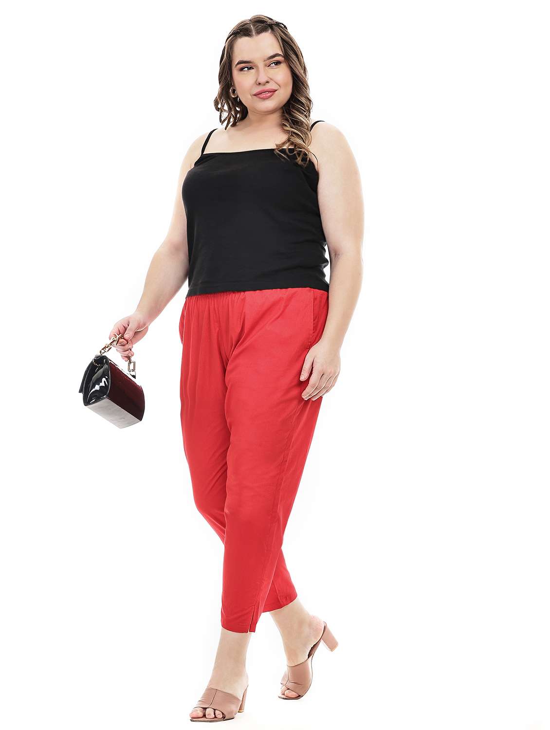 red cotton plus tapered pant - 22527899 -  Standard Image - 5