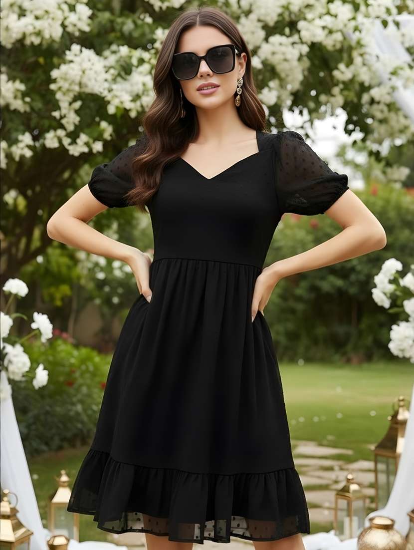 women solid sweetheart neck tiered dress