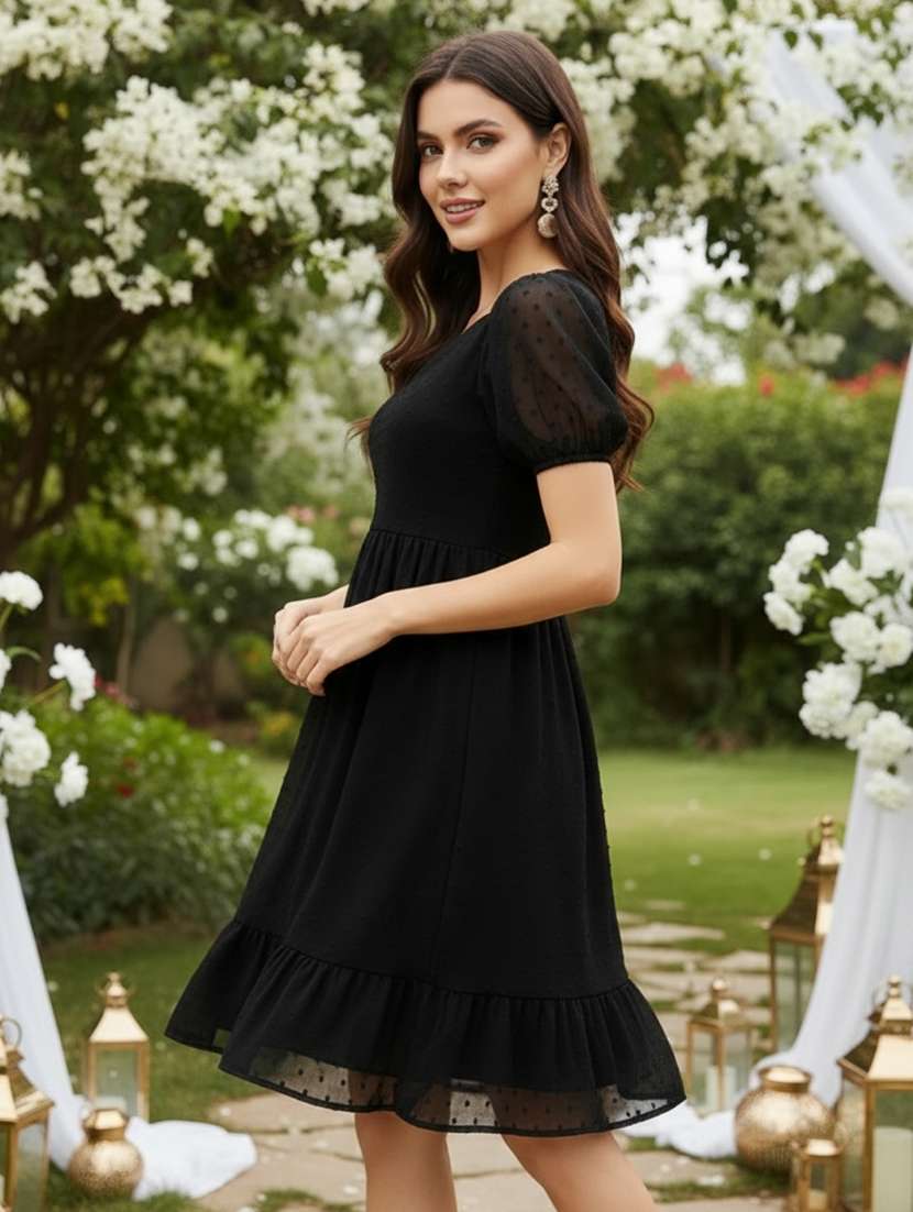 women solid sweetheart neck tiered dress - 22527942 -  Standard Image - 3