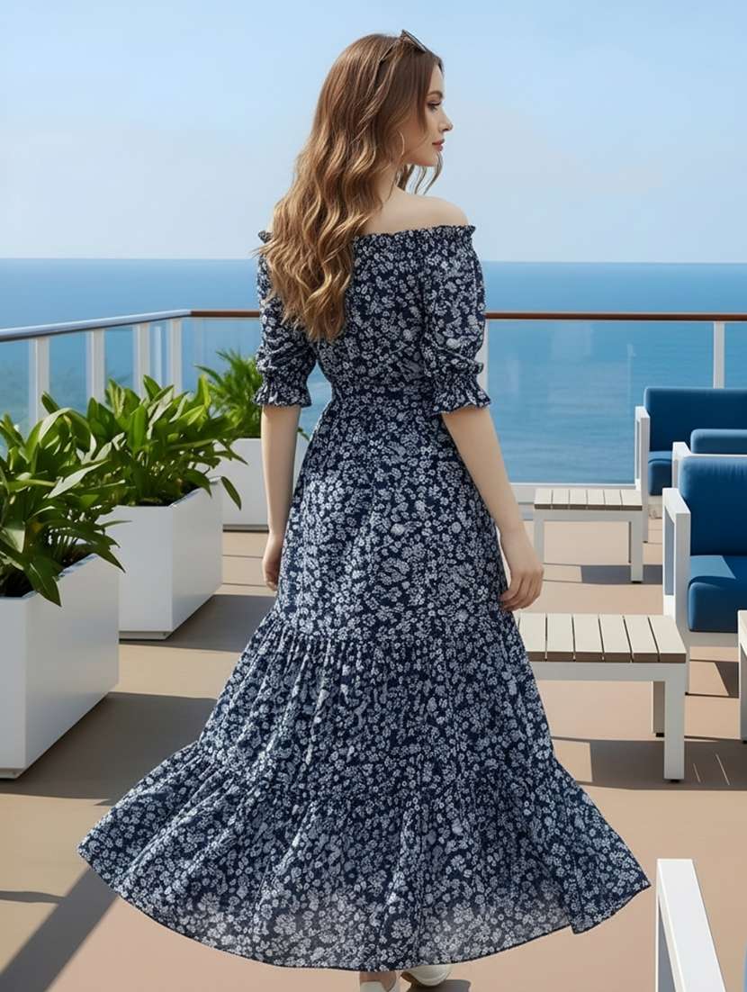 women printed off shoulder tiered dress - 22527943 -  Standard Image - 3