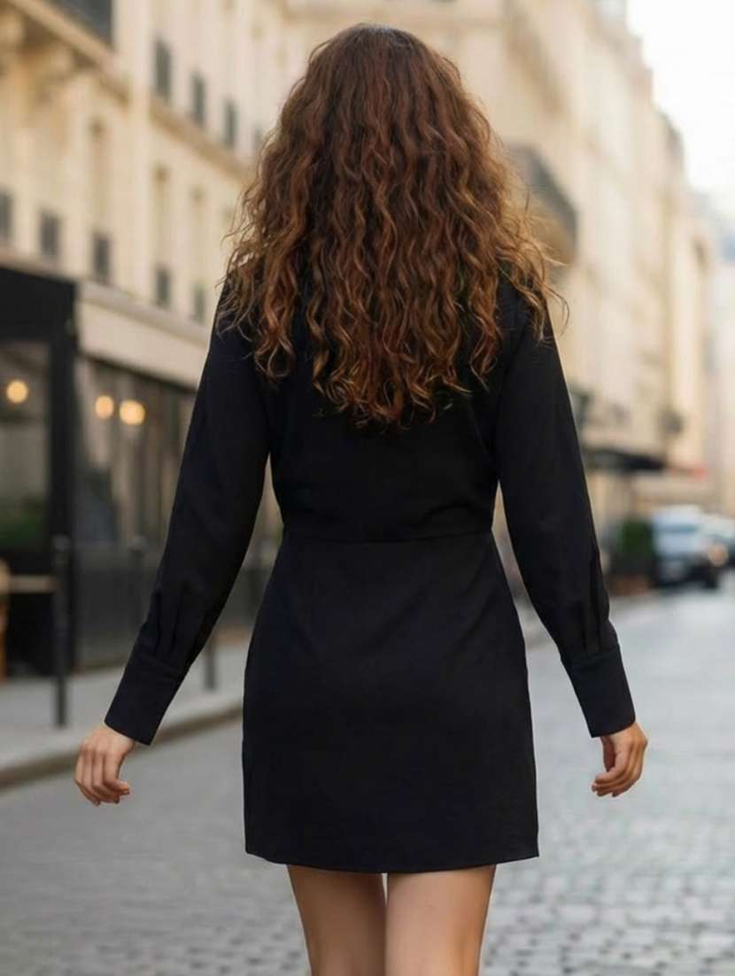 women solid collared wrap dress - 22527946 -  Standard Image - 3
