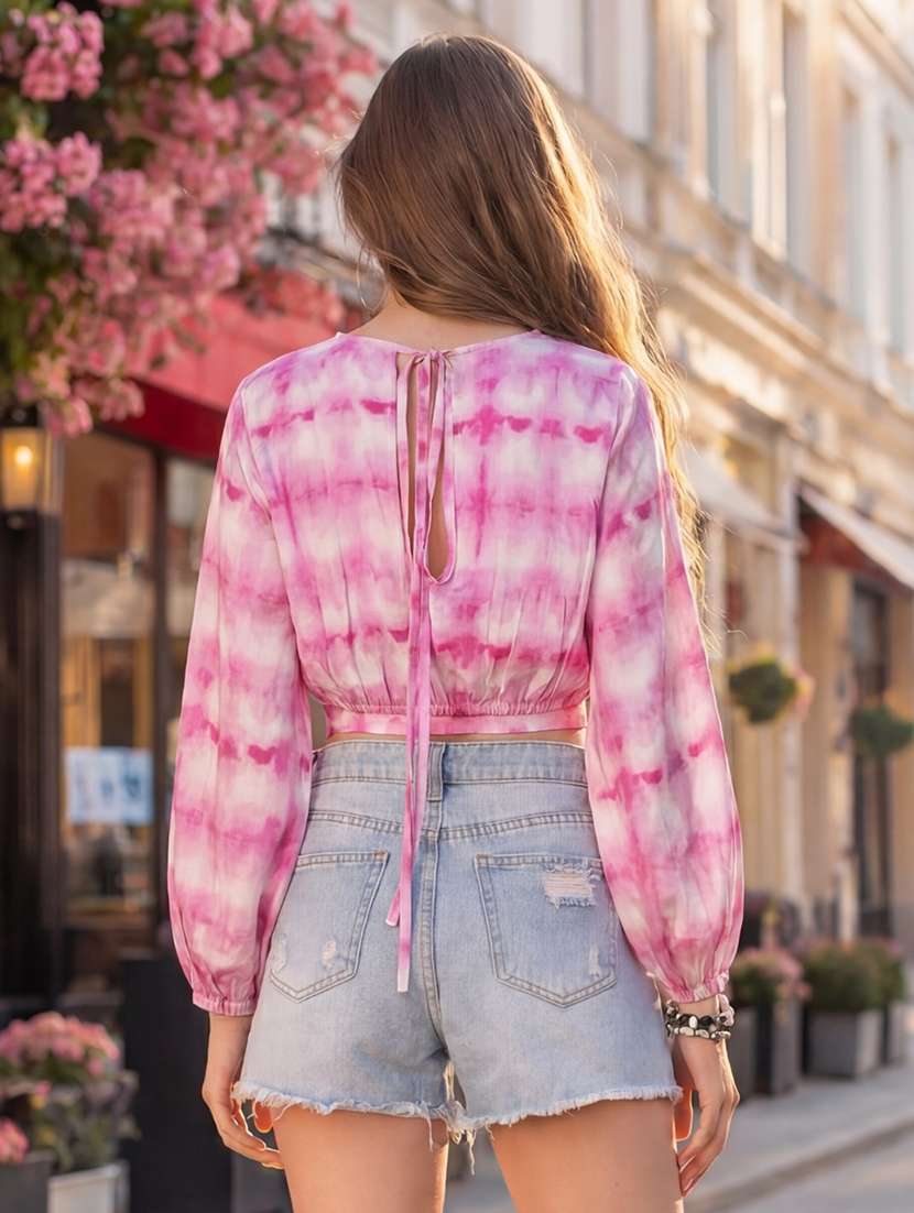women tie and dye crew neck crop top - 22527979 -  Standard Image - 3