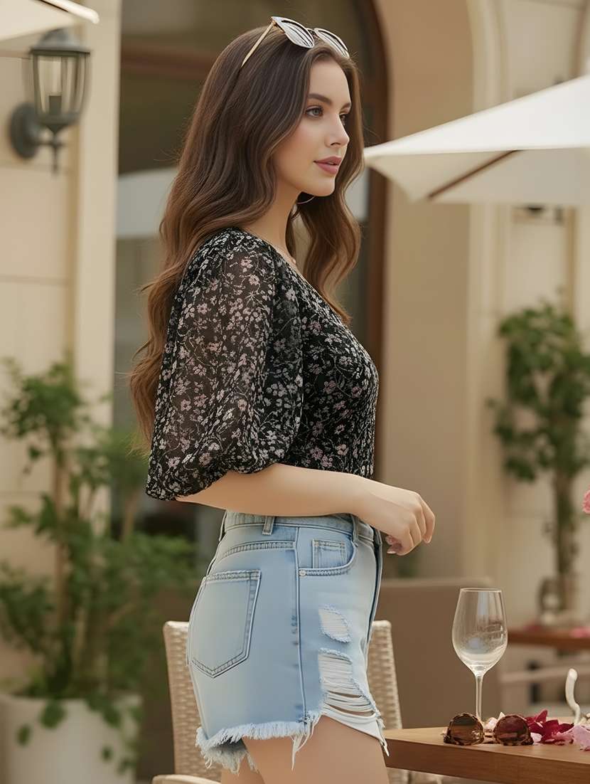 women printed v neck crop top - 22527992 -  Standard Image - 3