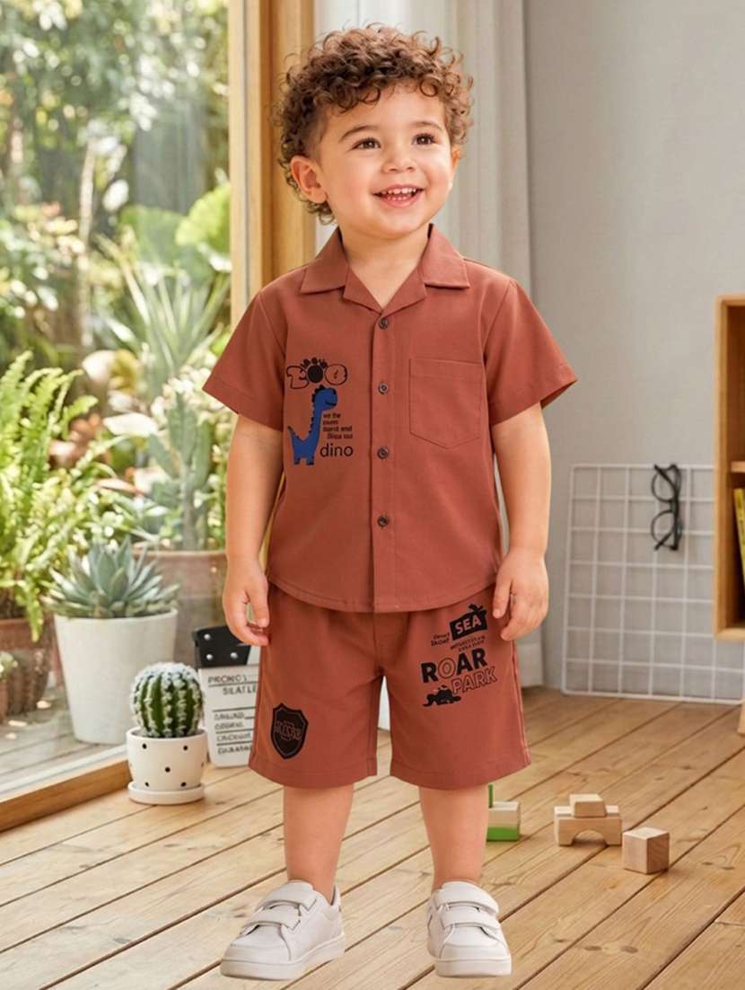 boys printed shirt & shorts co-ords set