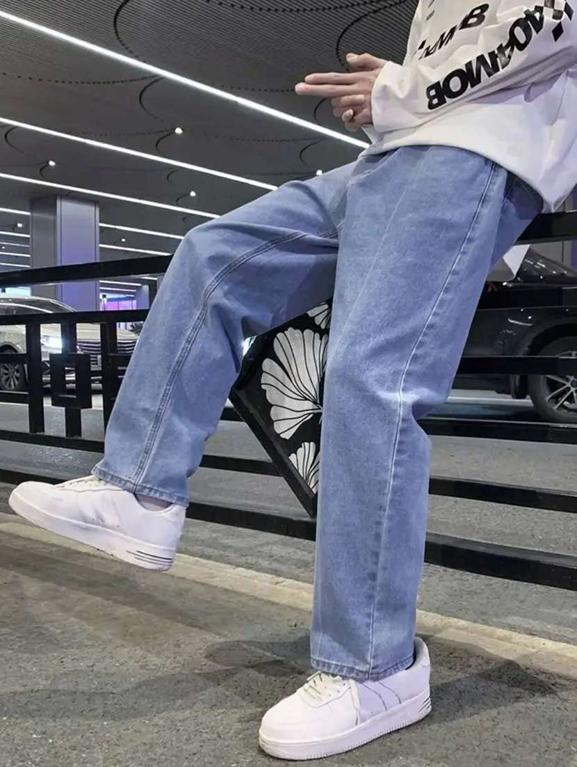 men plain mid rise full length relaxed fit jeans