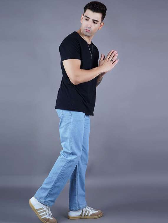 men plain mid rise full length straight jeans - 22528019 -  Standard Image - 3