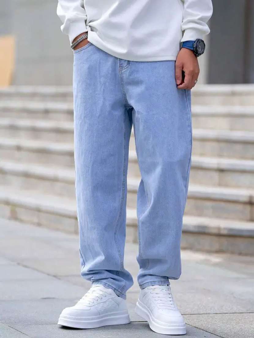 men plain mid rise full length relaxed fit jeans