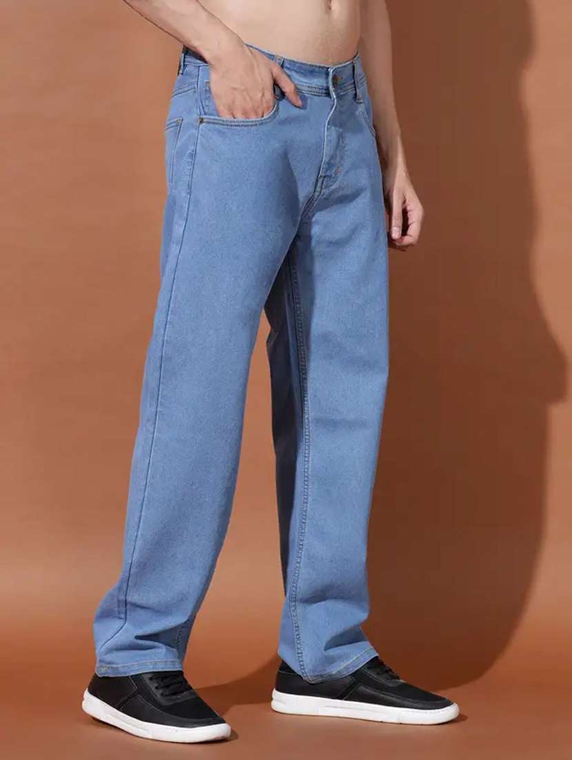 men plain mid rise full length straight jeans