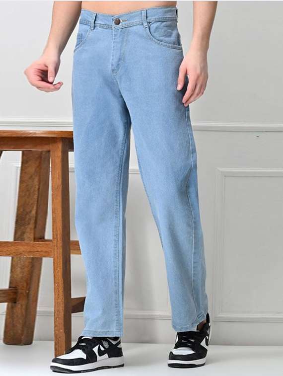 men plain mid rise full length straight jeans