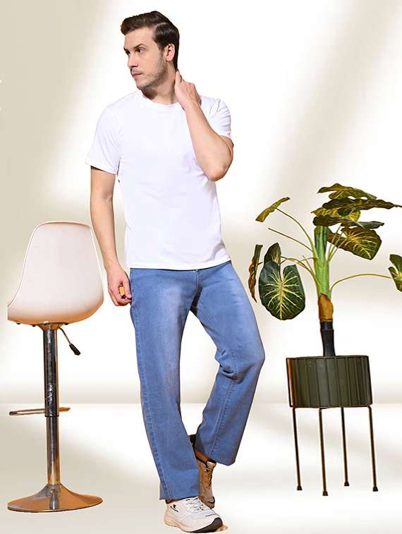men washed mid rise full length straight jeans - 22528069 -  Standard Image - 3