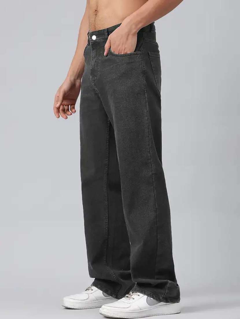 men plain mid rise full length straight jeans