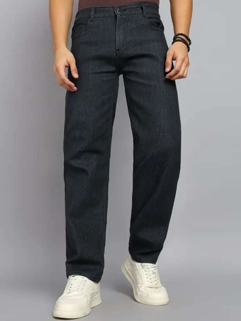 men plain mid rise full length straight jeans