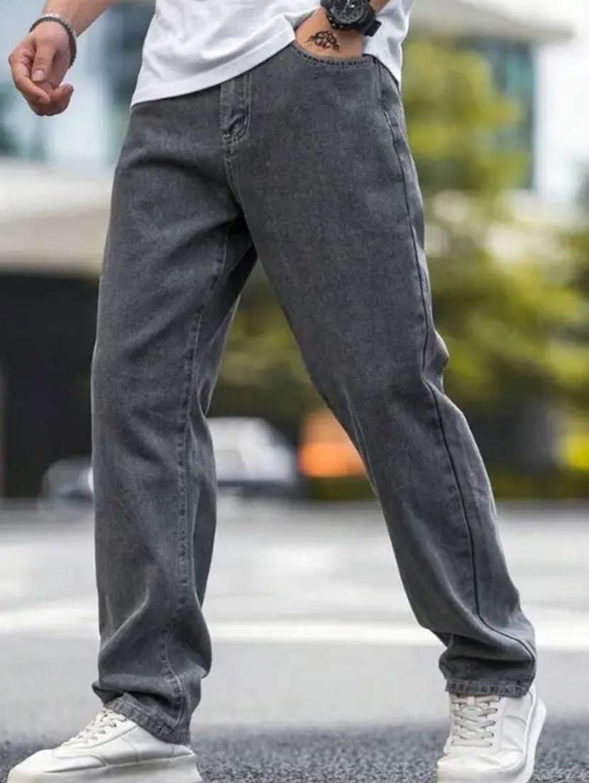 men plain mid rise full length relaxed fit jeans