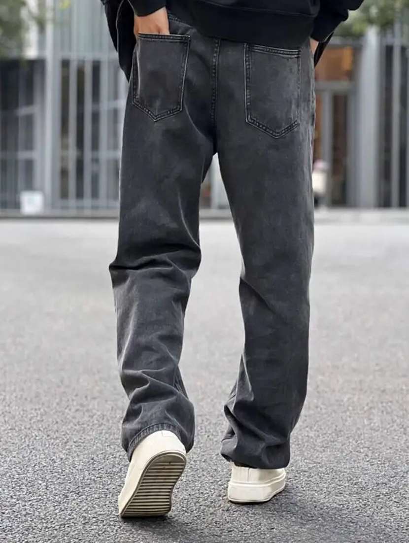 men plain mid rise full length baggy jeans - 22528120 -  Standard Image - 3