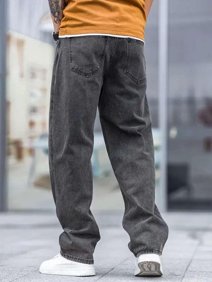 men plain mid rise full length baggy jeans - 22528126 -  Standard Image - 3