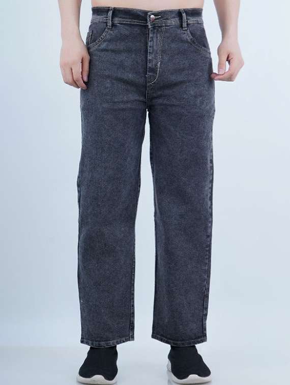 men washed mid rise full length straight jeans
