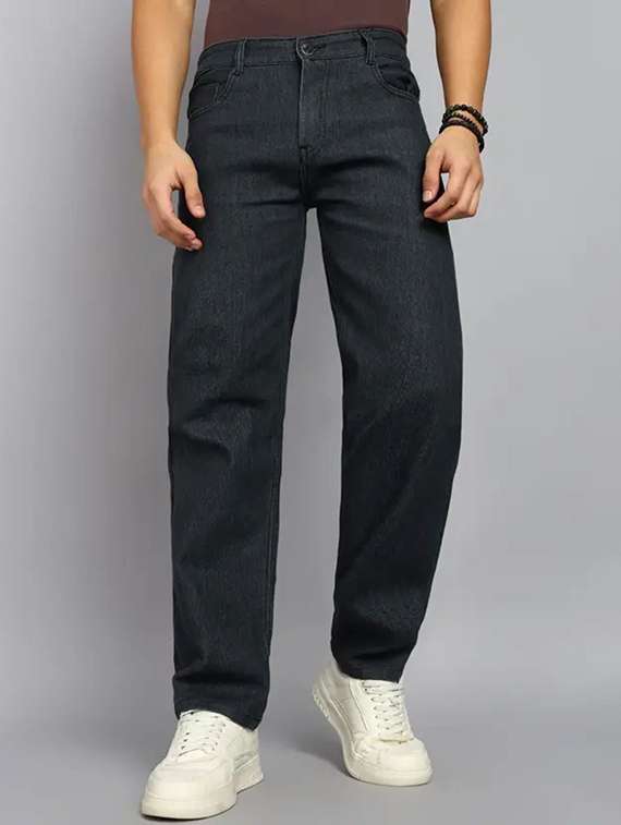 men plain mid rise full length straight jeans