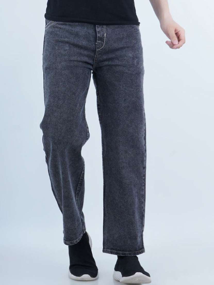 men plain mid rise full length straight jeans