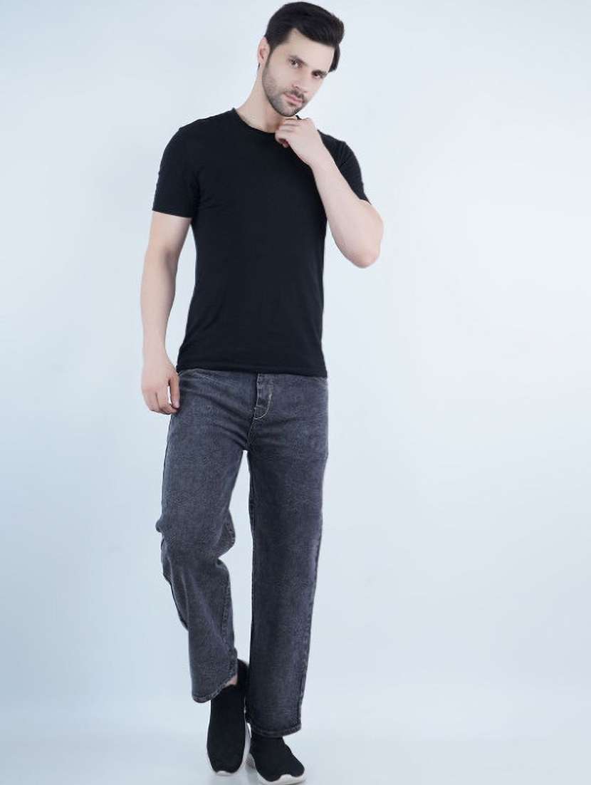 men plain mid rise full length straight jeans - 22528151 -  Standard Image - 3