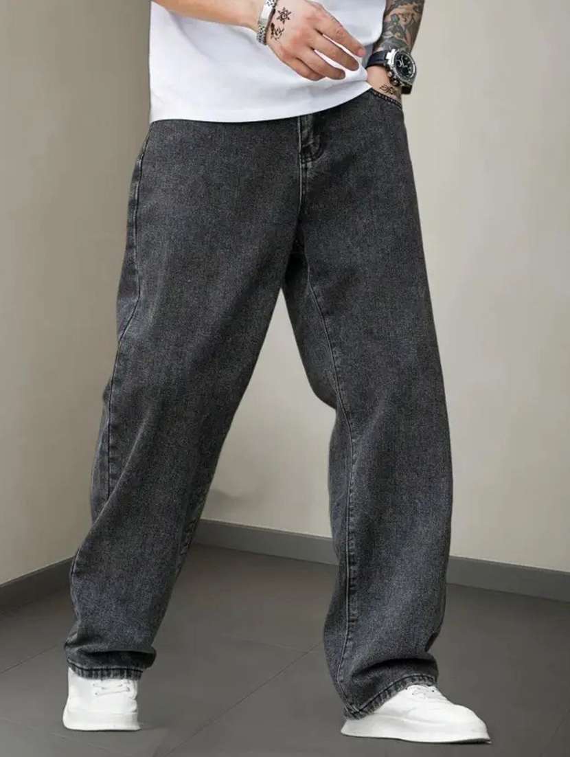 men plain mid rise full length baggy jeans