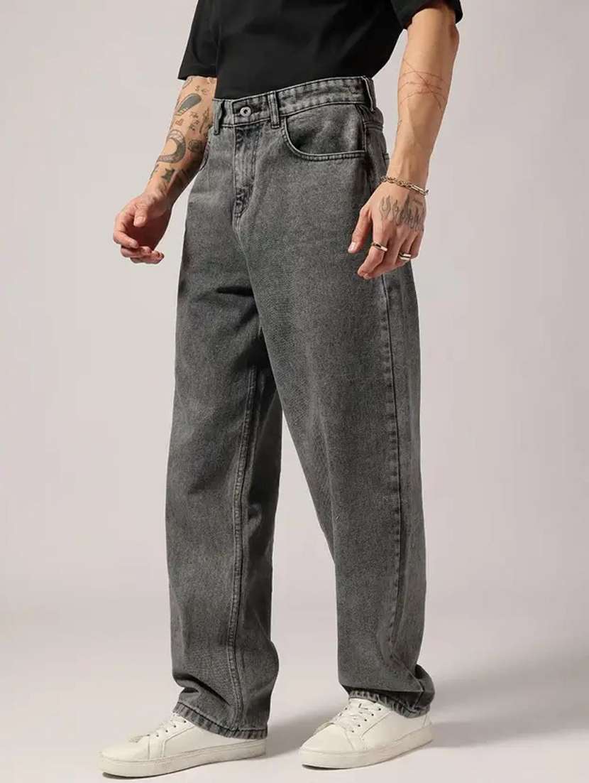 men plain mid rise full length baggy jeans