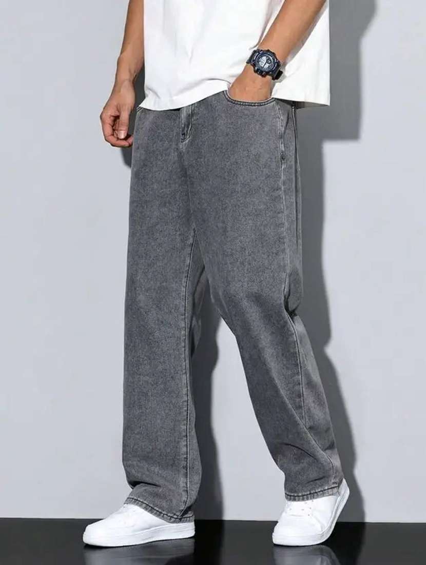 men plain mid rise full length baggy jeans