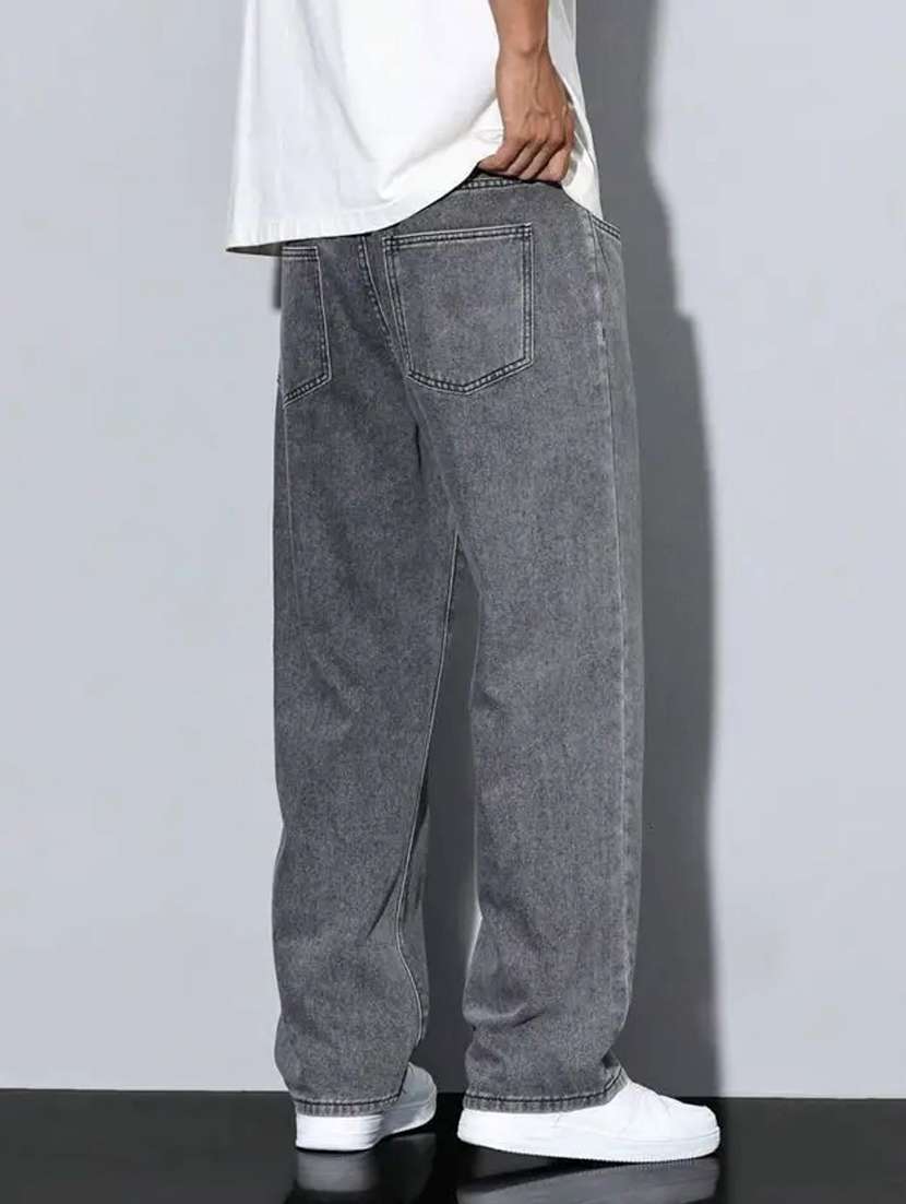 men plain mid rise full length baggy jeans - 22528206 -  Standard Image - 3