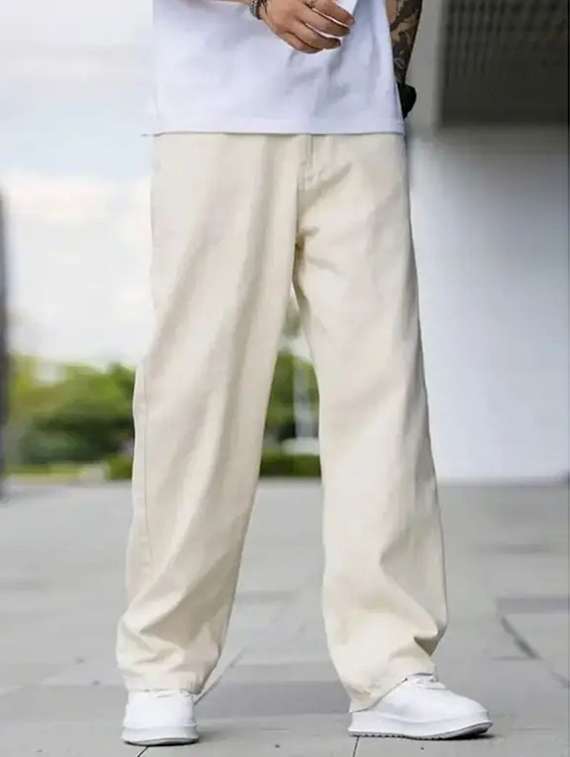 men plain mid rise full length baggy jeans