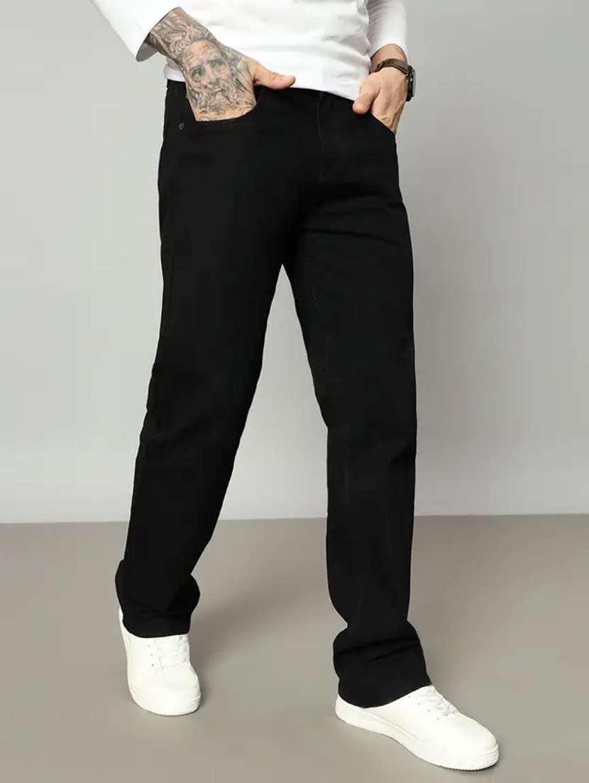 men plain mid rise full length relaxed fit jeans