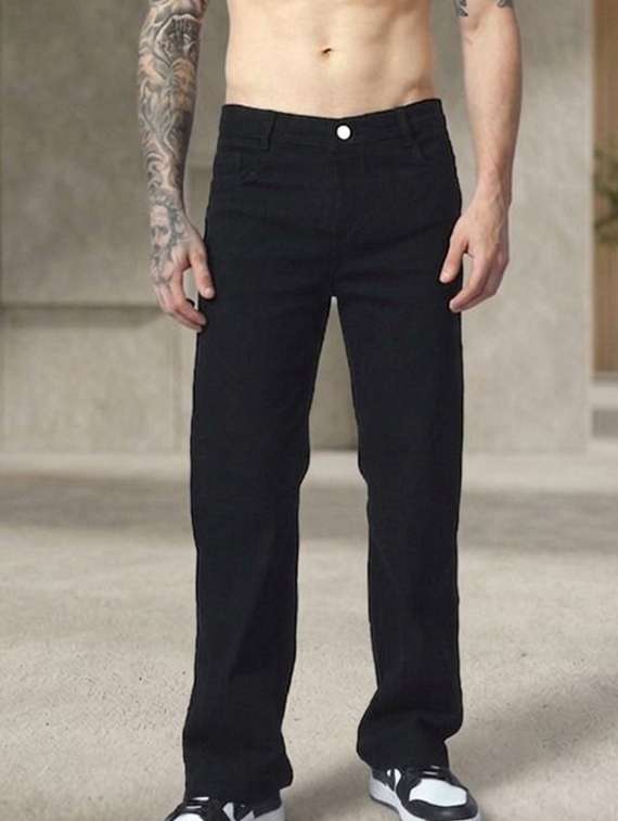 men plain mid rise full length straight jeans