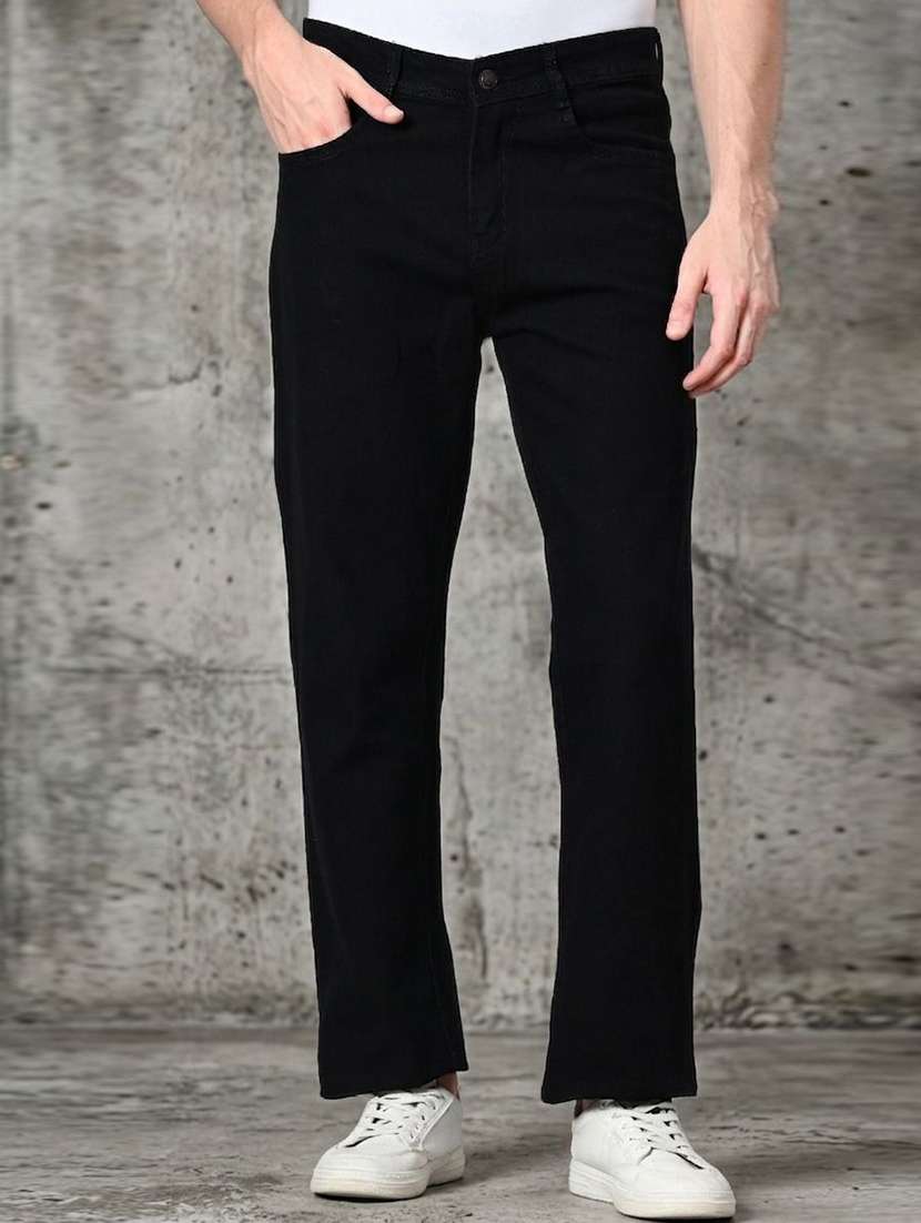 men plain mid rise full length straight jeans
