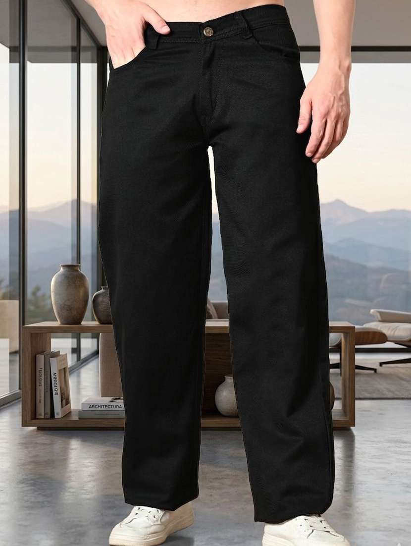 men plain mid rise full length straight jeans