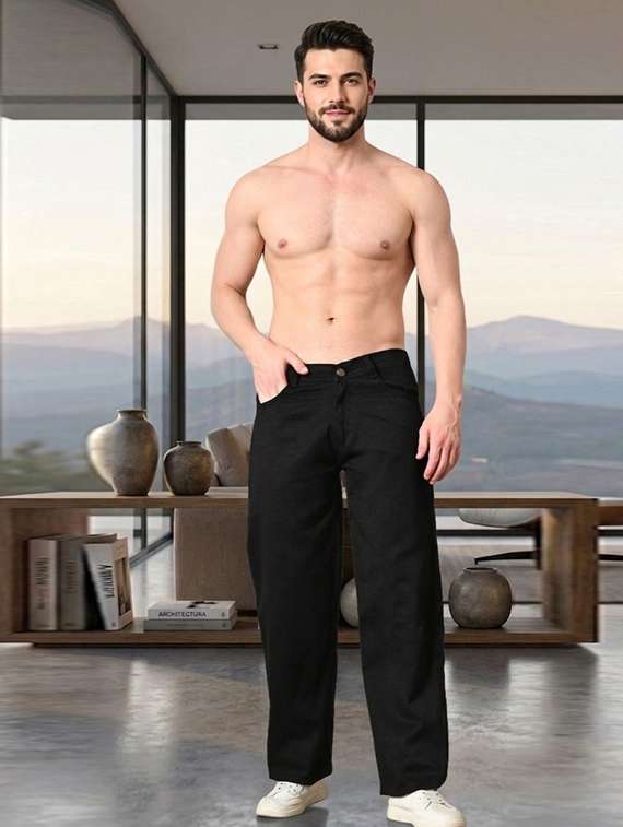 men plain mid rise full length straight jeans - 22528281 -  Standard Image - 3