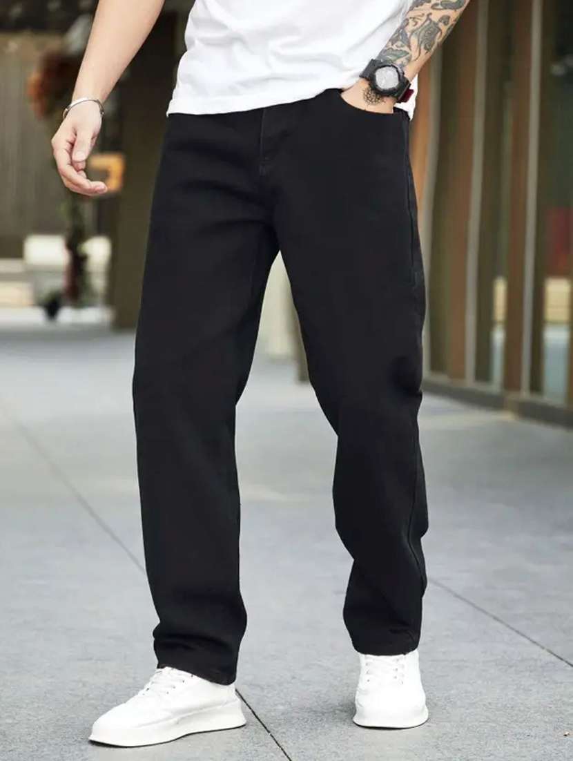 men plain mid rise full length relaxed fit jeans