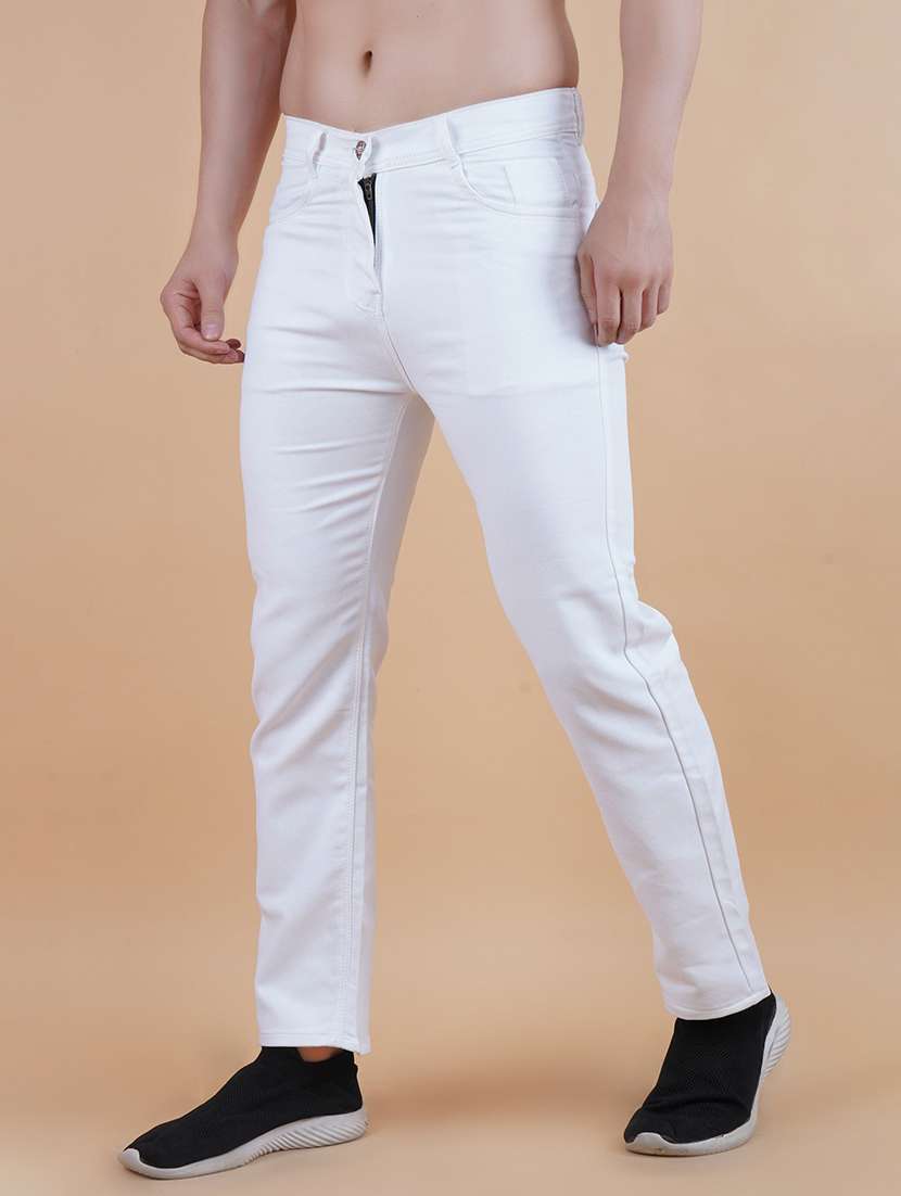 men plain mid rise full length slim fit jeans