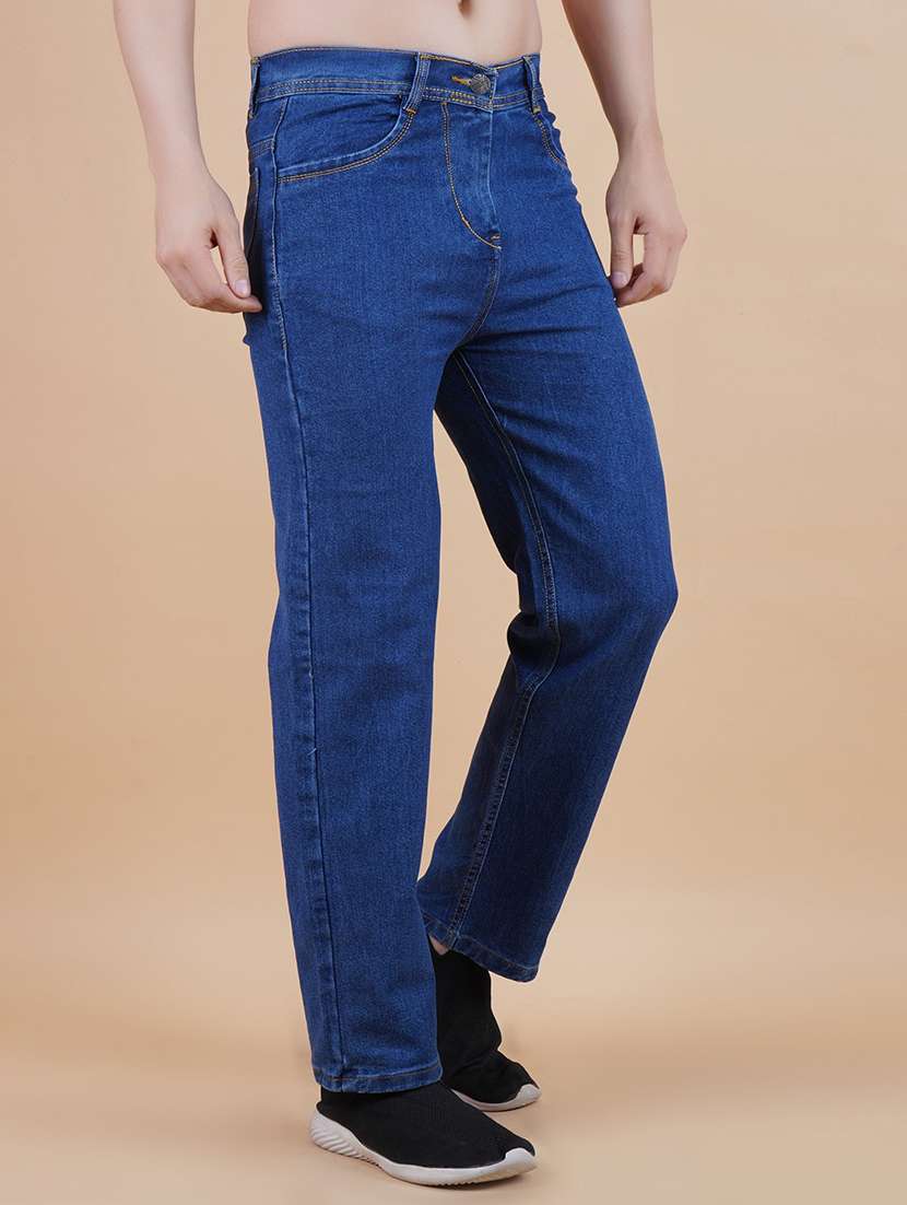 men plain mid rise full length straight jeans